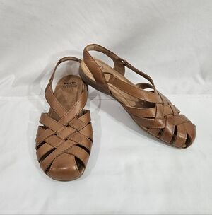 Earth Origins Berri Brown Leather Fisherman Sandal Shoe Womens Size 8.5